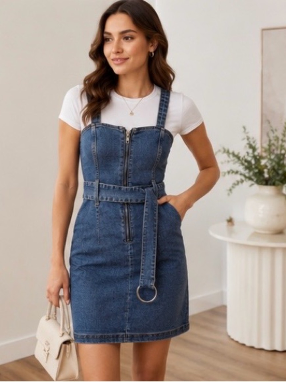 H&M Blue Denim Mini Dress with D-Ring Belt - Picture 3 of 6